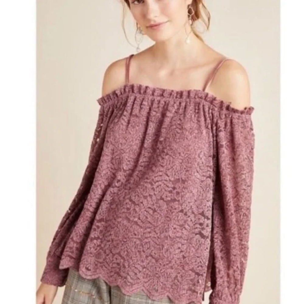 Eri+Ali Women's Pink Polyester Strappy Long Sleeve Casual Top Blouse C24